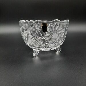 Sudety Poland Hand-Cut 24% Lead Crystal Footed Bowl,‎ Starburst Pattern